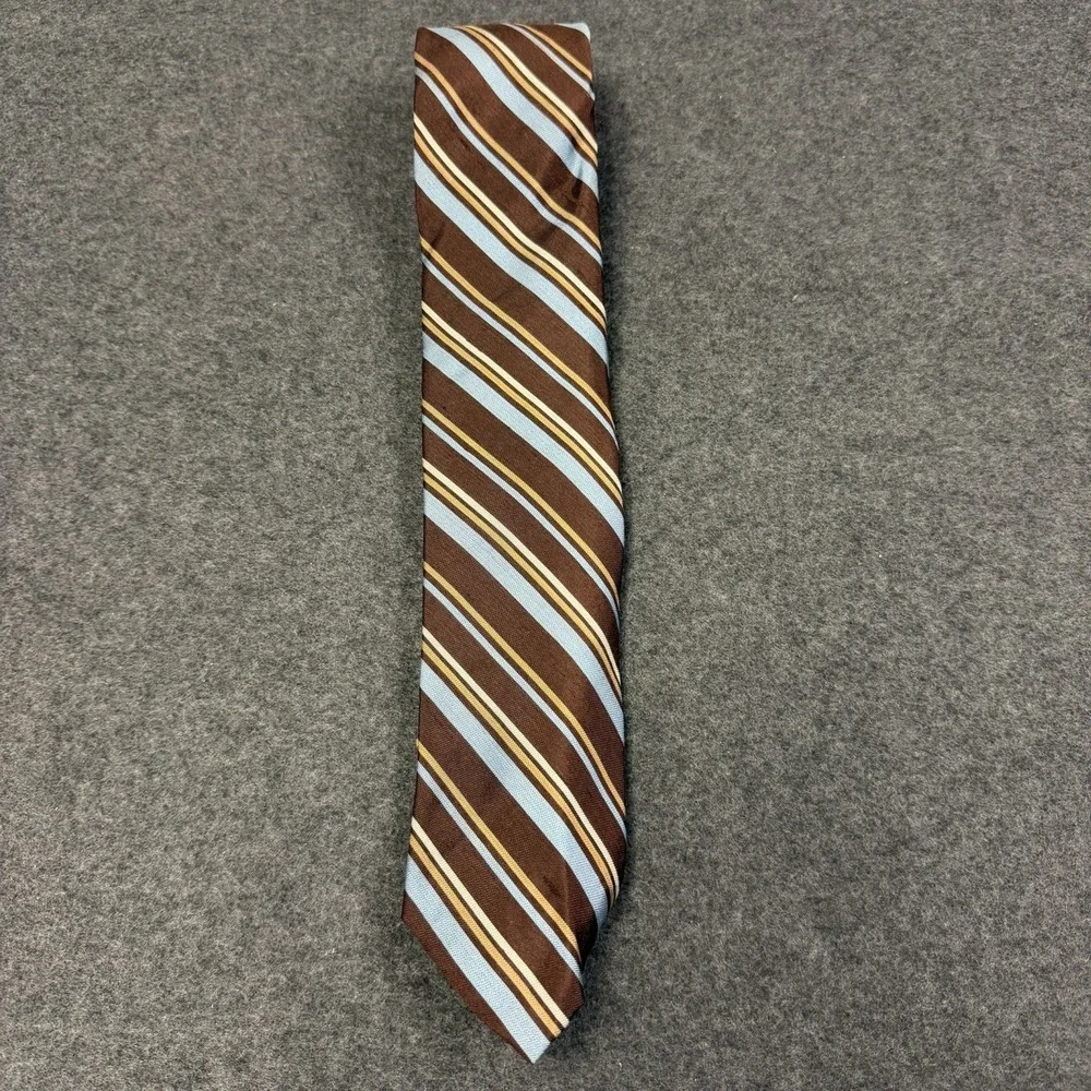 Vtg 70s COURCHEVEL Damon All Silk Striped Mens Tie Brown Light Blue Gold Wide